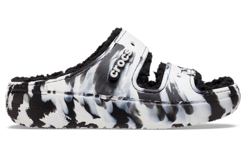 Crocs Classic Cozzzy Marbled Sandals 'Black White' 207907