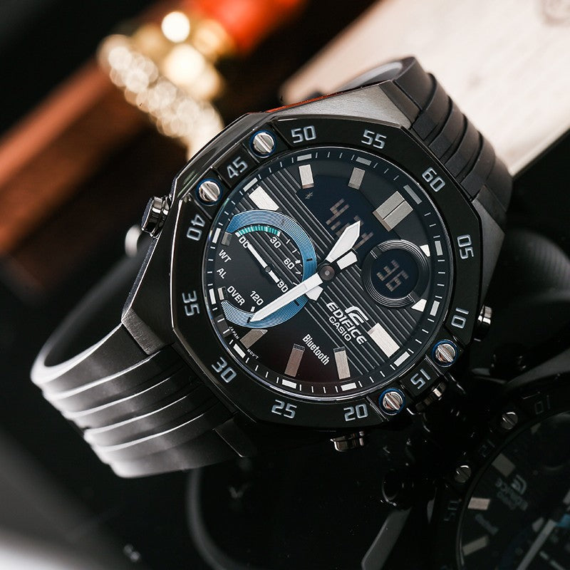 CASIO Bluetooth Waterproof Sports EDIFICE Sapphire Crystal Quartz Solar Powered Mens Black Analog/Digital Combo ECB-10YPB-1A