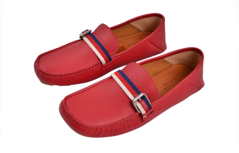 Gucci Cowhide Bee Embroidered Classic Stripe Flats 'Red' 473766-BXON0-6467