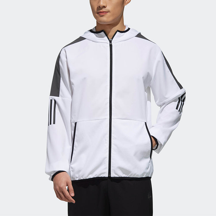 adidas Casual Sports Contrasting Colors hooded Woven Jacket White DV0941