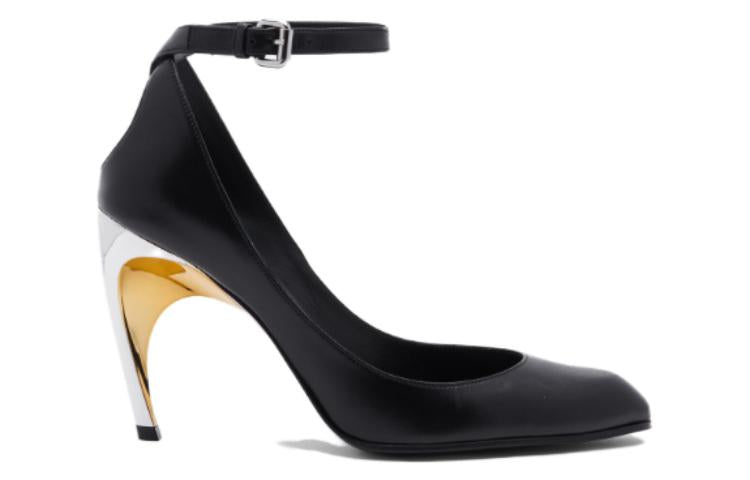 (WMNS) Alexander McQueen Armadillo 95 Leather Ankle Strap Pumps 'Black' 780679WIEX21399