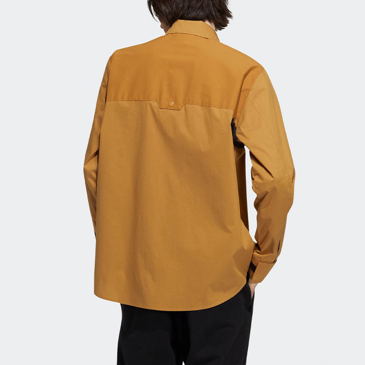 Men's adidas originals Prem Wvn Lshirt Lapel Chest Long Sleeves Wheat Brown Shirt H58072
