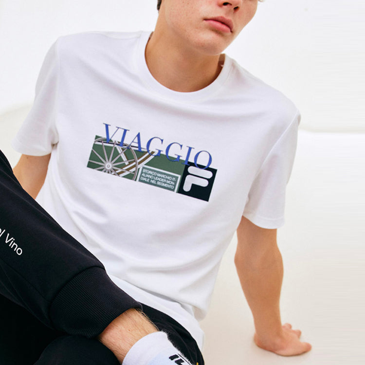 FILA Alphabet Printing Athleisure Casual Sports Round Neck Short Sleeve White F11M138170F-WT