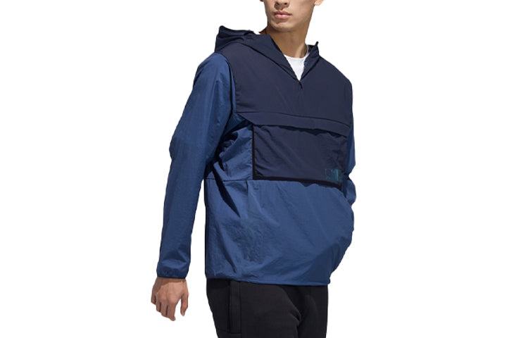 adidas M Tec Anorak Contrasting Colors Pocket Splicing Sports hooded Logo Jacket Blue GN0789