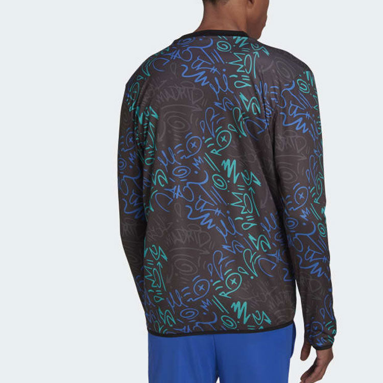 adidas Casual Geometry Pattern Printing Round Neck Pullover Long Sleeves Black H59009
