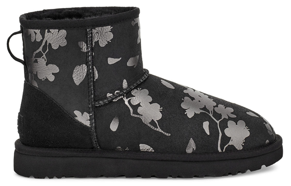 (WMNS) UGG Classic Mini Floral Foil Fleece Lined Black 1118163-BLK