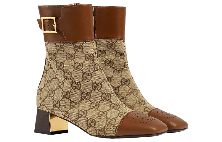 (WMNS) Gucci Ankle boots with GG monogram 'Brown Beige' 700023-21HH0-2582