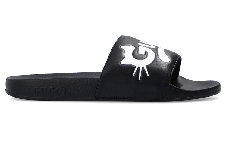 (WMNS) Gucci Pursuit Cat Leather Pool Slide 'Black' 659947-DIR00-1000