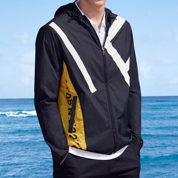 Yellow FILA Sports hooded Woven Tops Black F11M028713F-BK