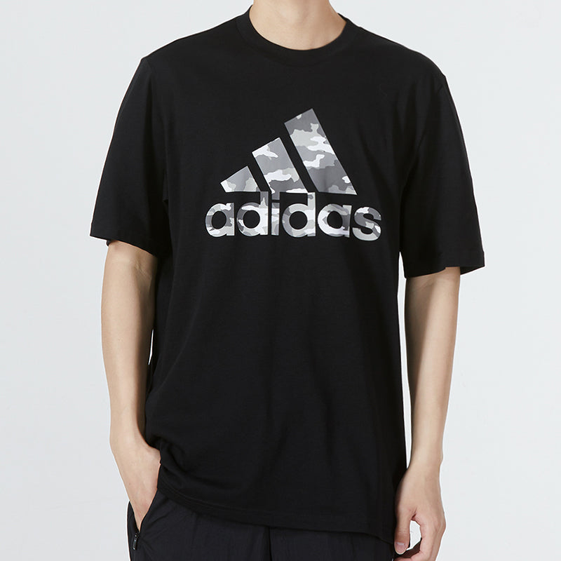 adidas M Camo Bos G T Camouflage Logo Printing Sports Round Neck Short Sleeve Black HE2370