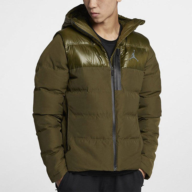 Air Jordan Windproof Stay Warm Casual hooded down Jacket Green 924676-395