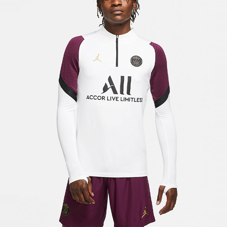 Air Jordan Paris Saint-Germain 21/22 Half Zipper Long Sleeves Jersey 'White' CK9622-100