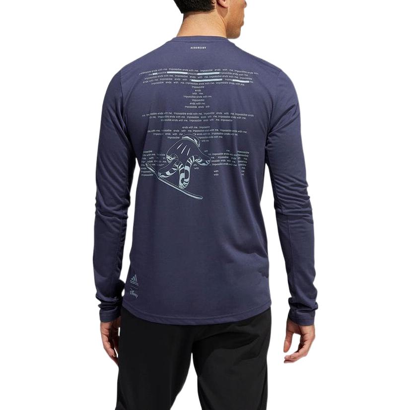 Men's adidas Alphabet Logo Printing Round Neck Pullover Long Sleeves Japanese Version Blue T-Shirt HE0131