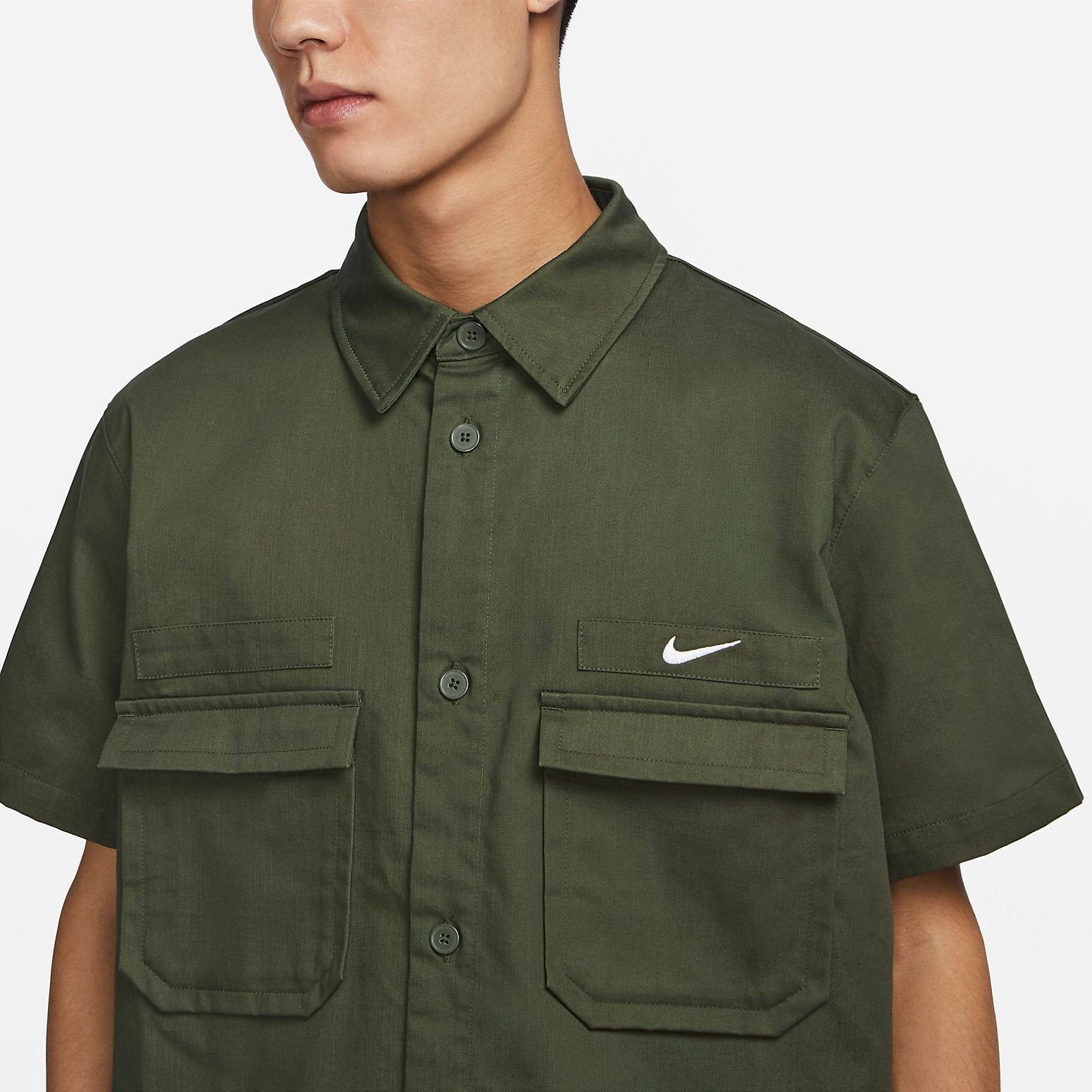 Nike Woven Military Short-Sleeve Button-Down Shirt 'Olive Green' DX3341-325