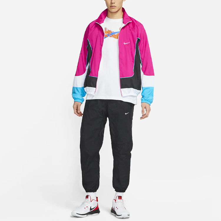 Nike Throwback Colorblock Woven Sports Basketball Stand Collar Jacket Red CV1932-698