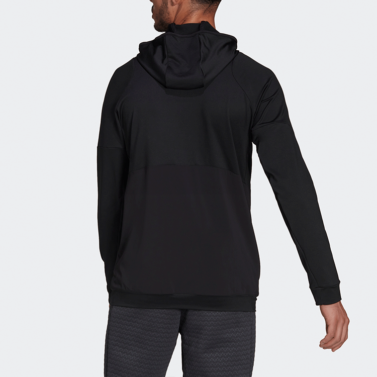 adidas Solid Color Sports Gym Hooded Jacket Black HC4214