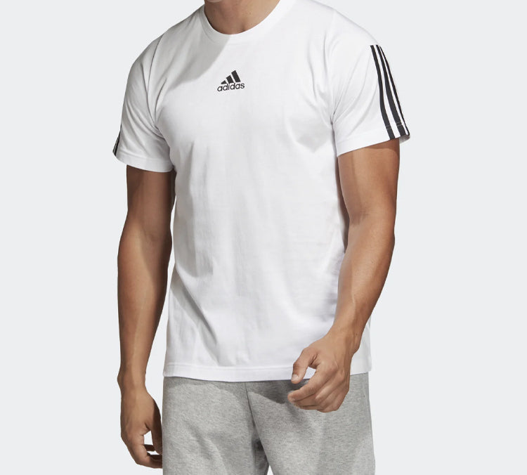 adidas Stripe Printing Training Sports Short Sleeve White DQ1453