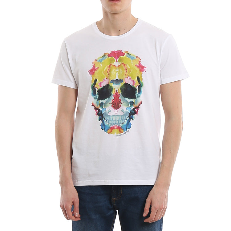 Alexander McQueen Multi-Color Skeleton Printing Short Sleeve Unisex White 611384QOZB60900