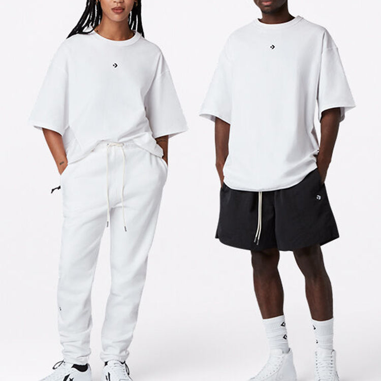 Converse Solid Color Loose Round Neck Short Sleeve Couple Style White 10020975-A01
