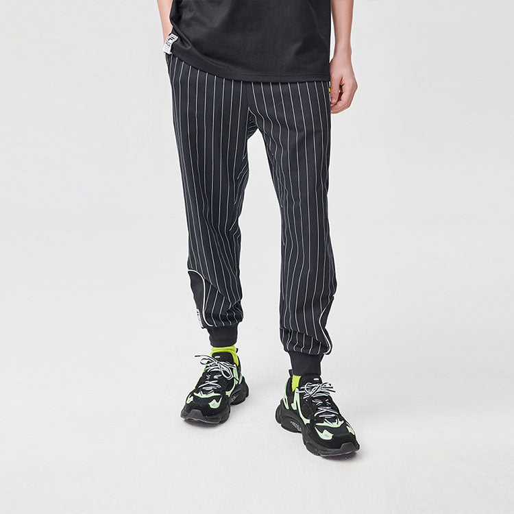 FILA FUSION Knit Breathable Stripe Athleisure Casual Sports Bundle Feet Pants Black T11M122605F-BK