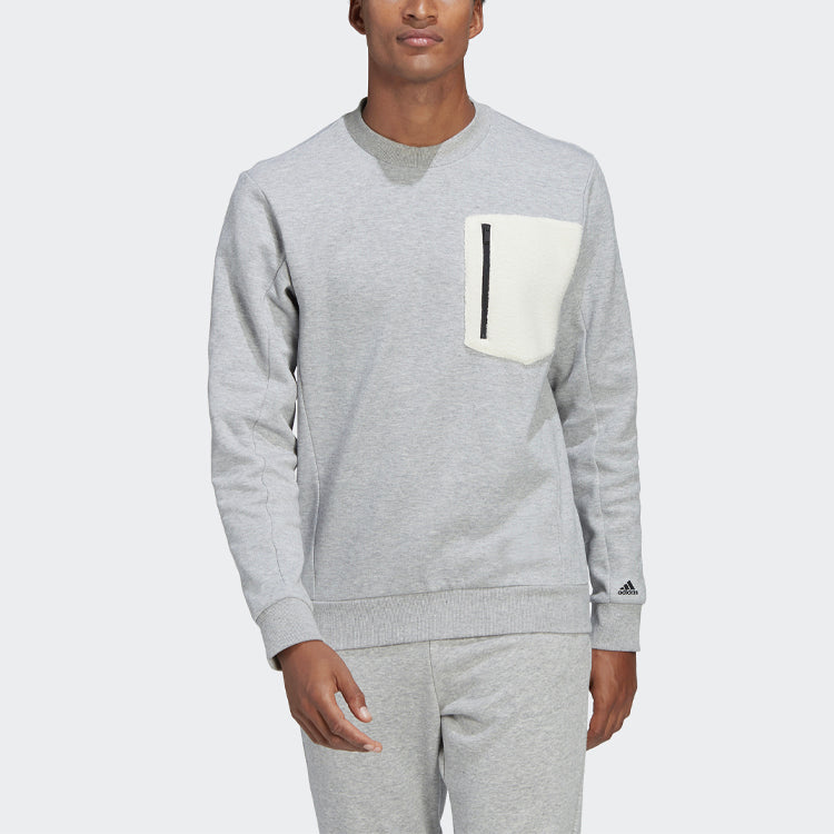 adidas M Mh Wntr Bos C Chest Pocket Sports Round Neck Pullover Gray GM0901