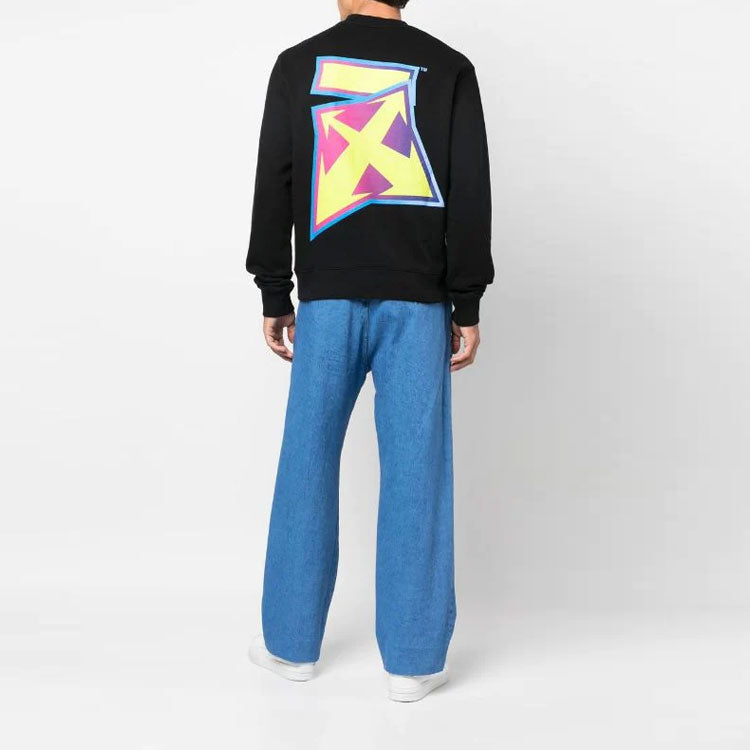 Men's Off-White FW22 Logo Printing Round Neck Hoodless Long Sleeves Black OMBA057F22FLE0051070