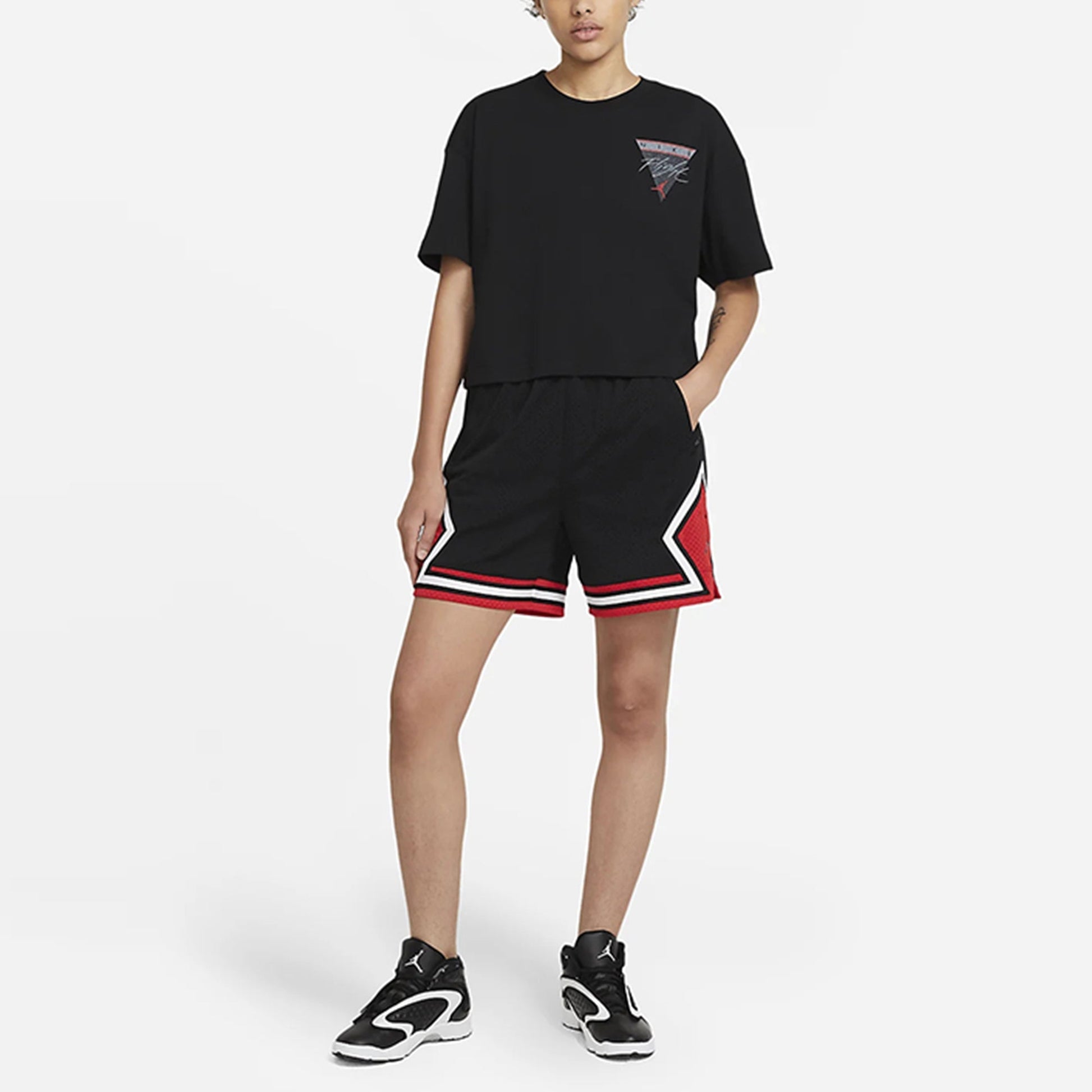 (WMNS) Air Jordan Essential Back Large Printing Loose Sports Short Sleeve Black DC2154-010