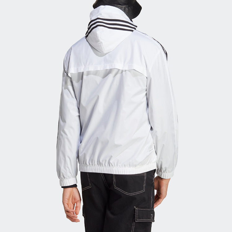 adidas Essentials 3-Stripes Woven Windbreaker 'White Black' IB0386