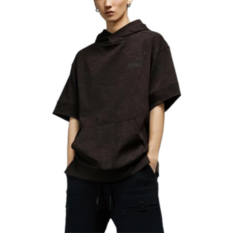 Li-Ning x Jackie Chan Short Sleeve Hoodie 'Dark Brown' AMBS045-2