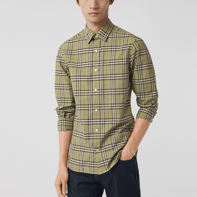 Burberry Check Long Sleeve Shirt Male Green 80032851