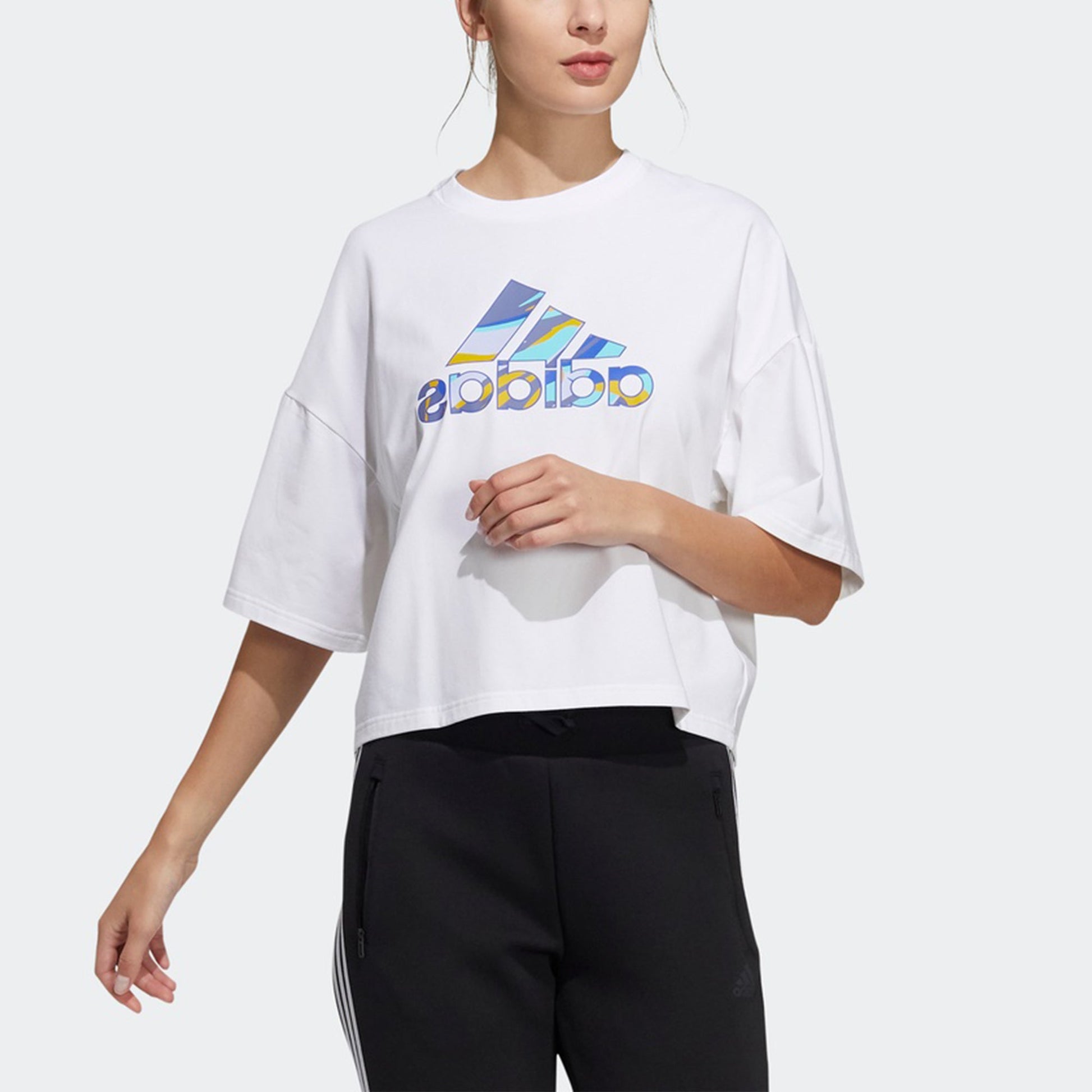 (WMNS) adidas Str W T Mirror Logo Printing Sports Short T-Shirts 'White' H09717