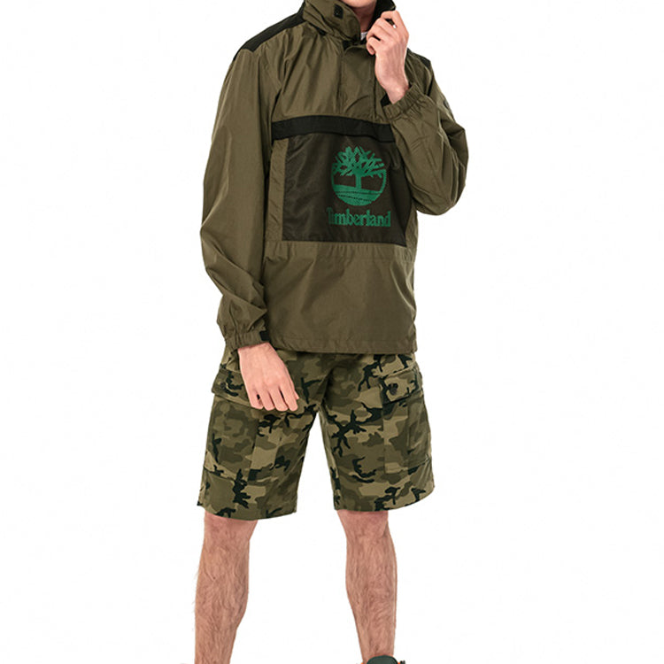 Men's Timberland Contrasting Colors Pocket hooded Pullover Jacket Green A29RBZ28