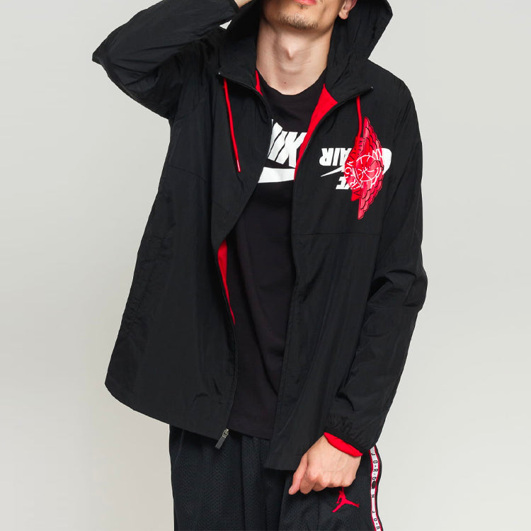 Air Jordan Jumpman Casual Sports Alphabet Pattern hooded Zipper Jacket Black BQ8476-010