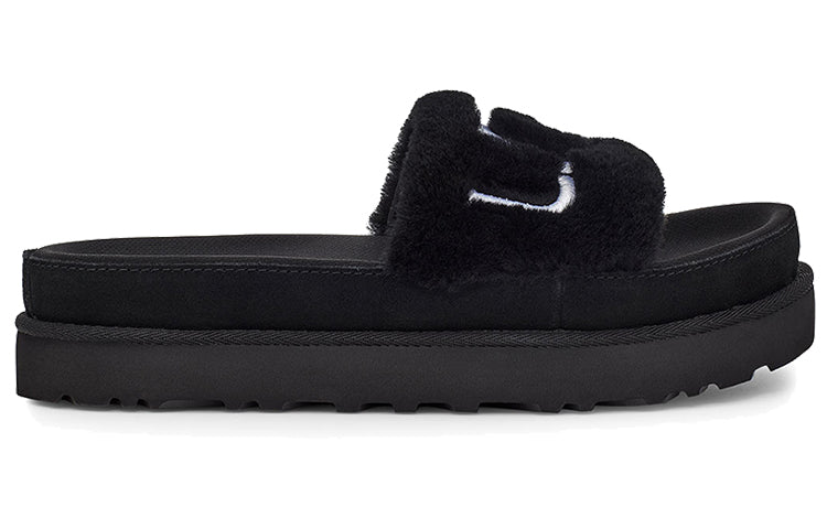 (WMNS) UGG Laton Fur Slide Black Slippers 1111236-BLK