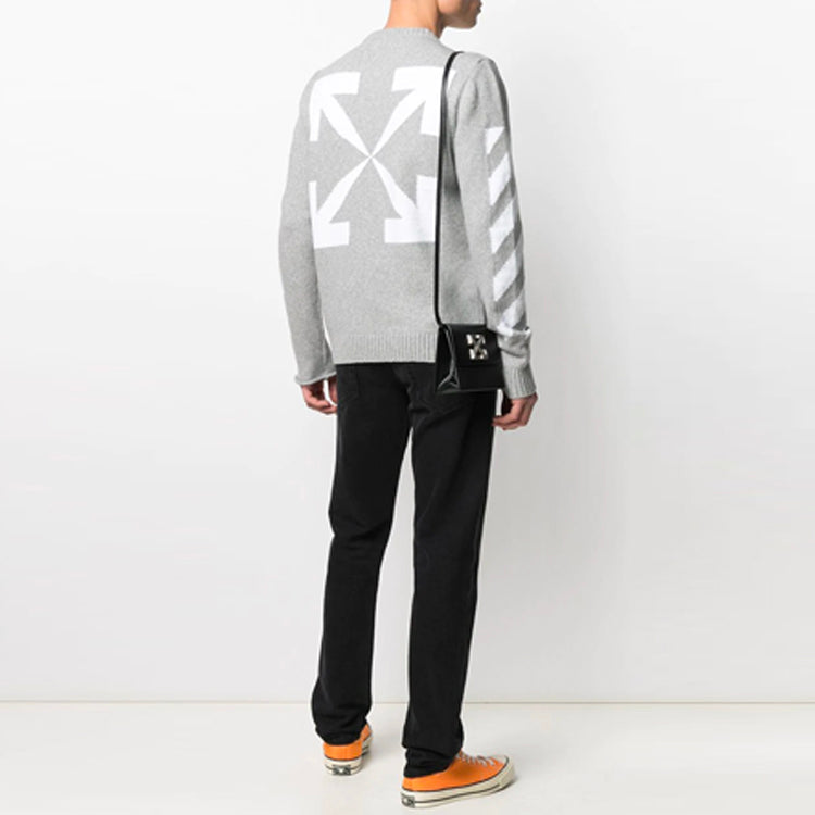 Off-White SS21 Logo Pattern Round Neck Pullover Gray OMHE023R21KNI0014101