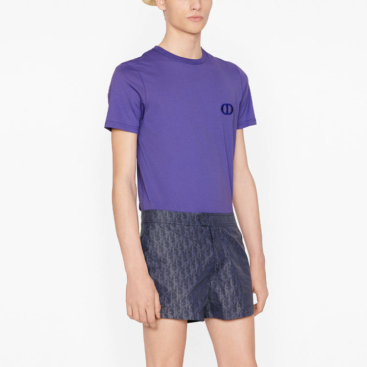 Men's DIOR FW21 Cotton Knit CD Embroidered Short Sleeve Purple 943J605A0554-C444