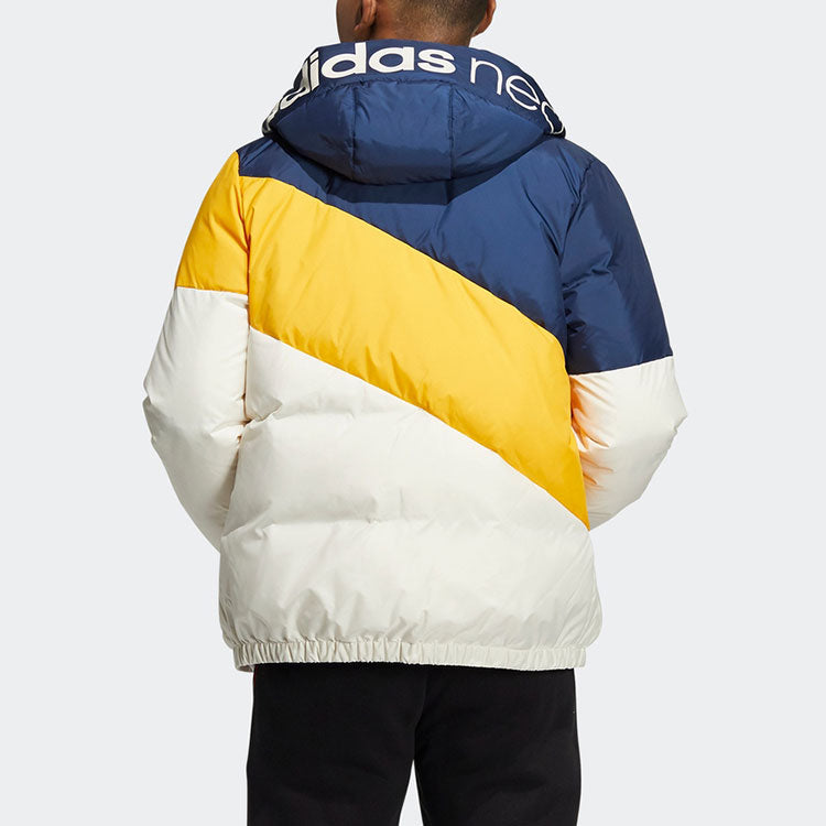 Men's adidas neo Colorblock Sports Stay Warm Hooded With Down Feather College Navy Blue Jacket H45267