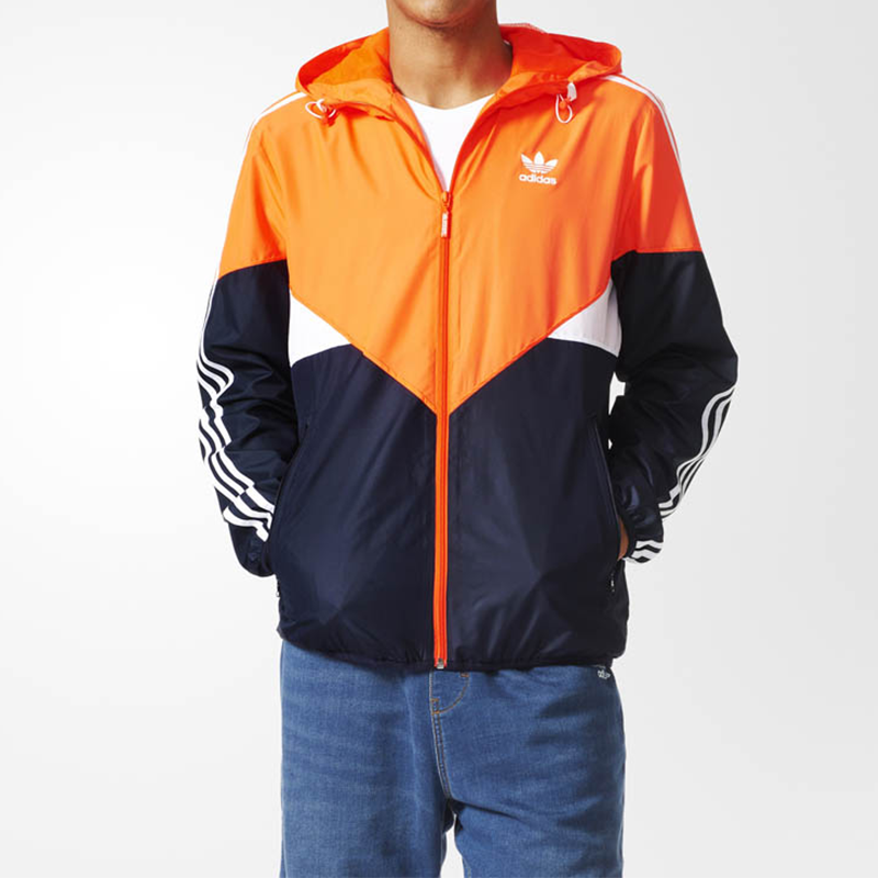 adidas originals Logo Printing Colorblock Hooded Jacket Orange AP9771