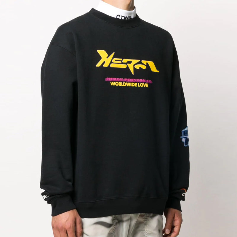 Men's HERON PRESTON Alphabet Printing Pullover Black HMBA014F20JER0031016