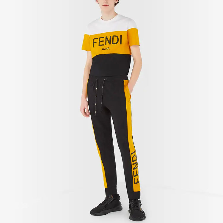 Men's FENDI Chest Alphabet Logo Printing Round Neck Short Sleeve Colorblock FAF532AE8OF0232