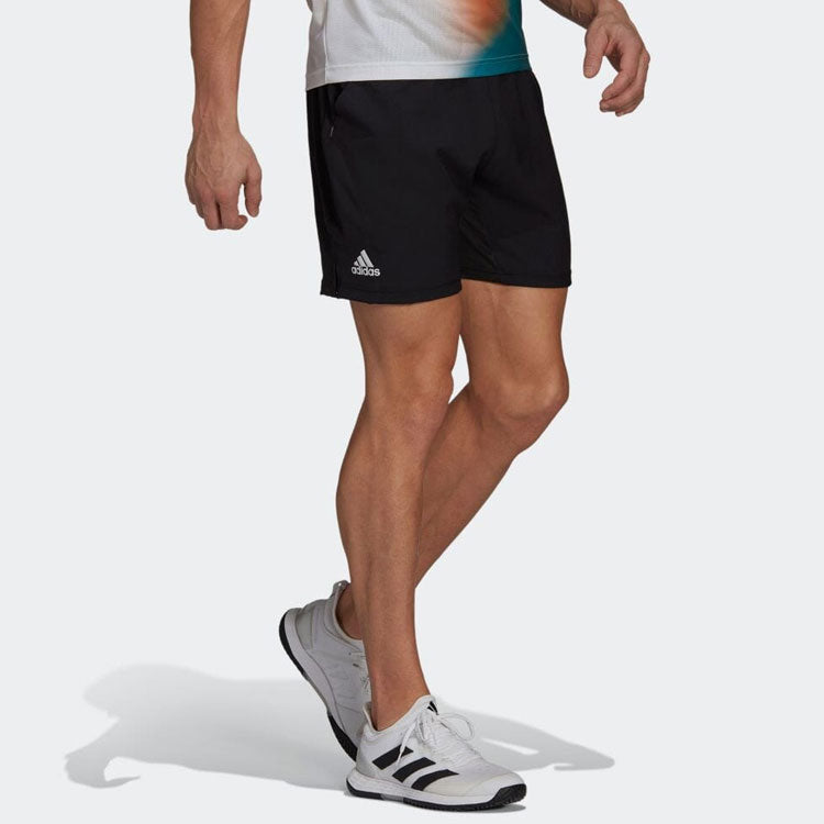 Men's adidas Solid Color Logo Straight Casual Tennis Sports Shorts Black H67148
