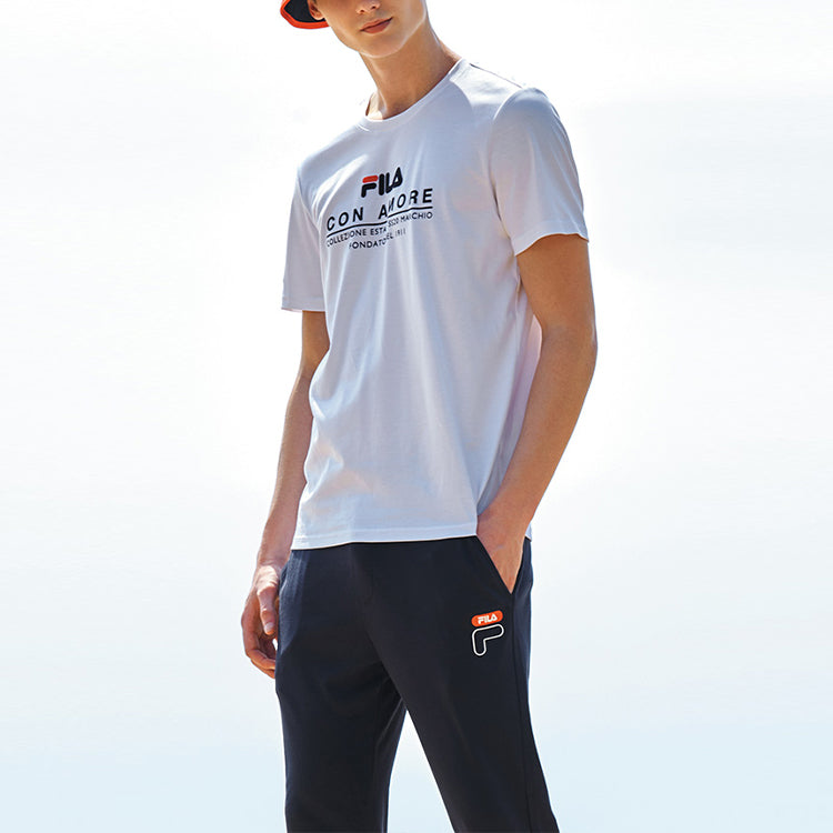 FILA Logo Letter Print Crewneck Loose Short Sleeve Men's White F11M028114G-WT
