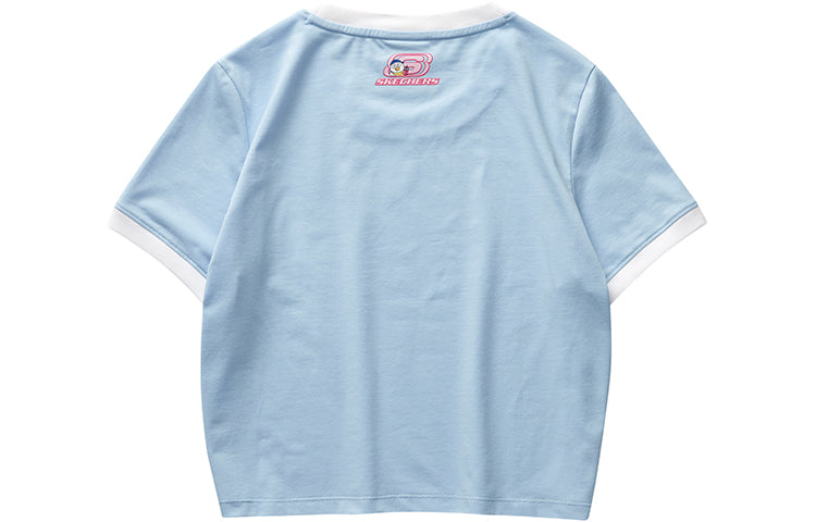 (WMNS) Skechers Letter Printed T-Shirt 'White Pink Blue' L223W152