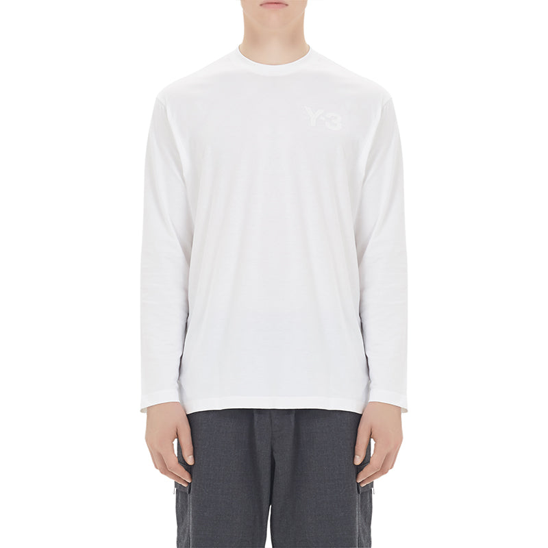 Men's Y-3 Round Neck Pullover Logo Long Sleeves White T-Shirt FN3362