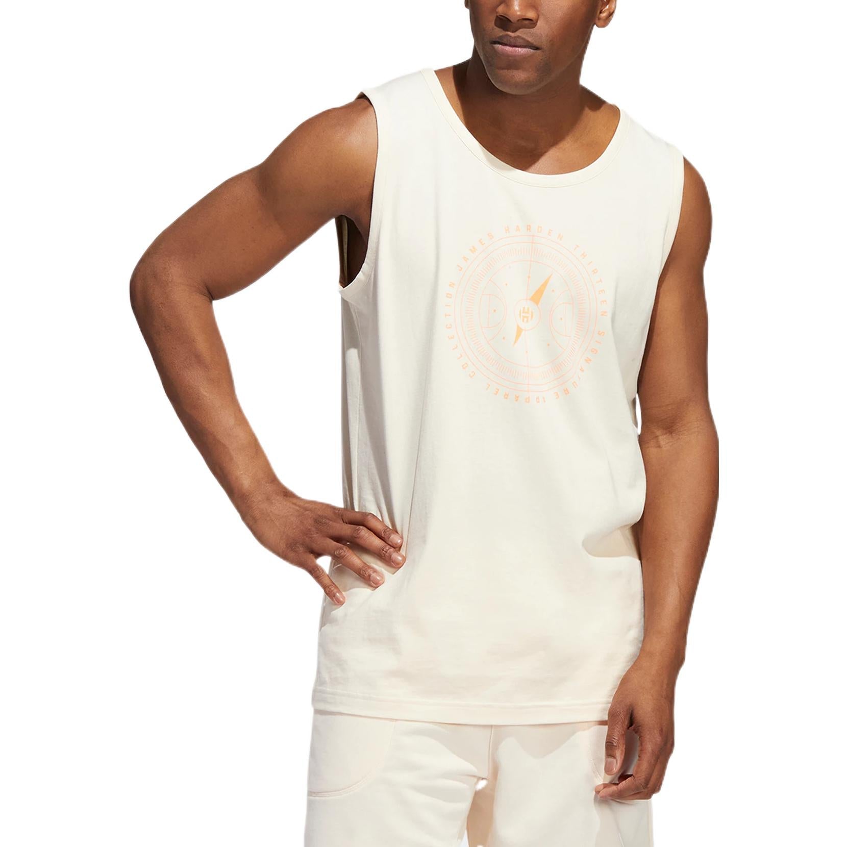 Men's adidas Hdn Isl 13 Tank Cotton Printing Round Neck Beige Vest HG4431