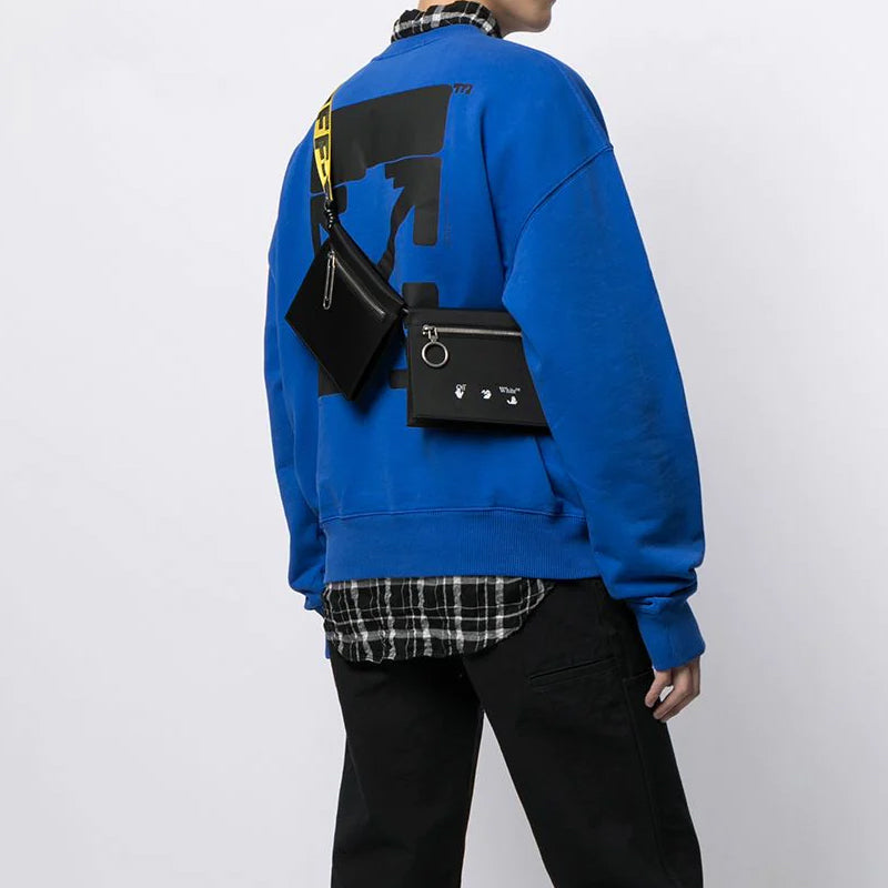 Off-White Printing Series Industrial Style Zipper Messenger Bag Fanny Pack Black OMNQ006R21FAB0011001