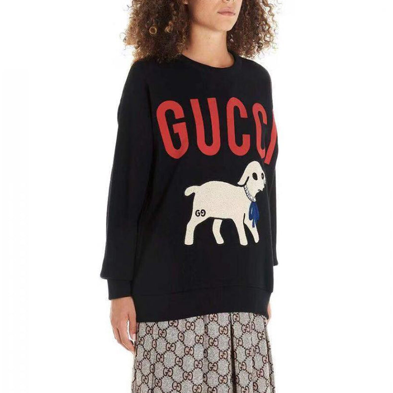 (WMNS) Gucci Logo Lamb Patch Oversized Print Jumper Sweater For Black 469250-XJBUE-1082