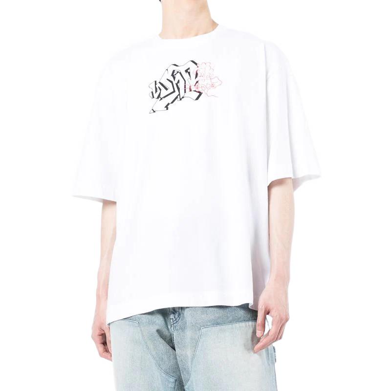 Men's Off-White FW22 Logo Printing Round Neck Pullover Short Sleeve Loose Fit White T-Shirt OMAA120S22JER0030110