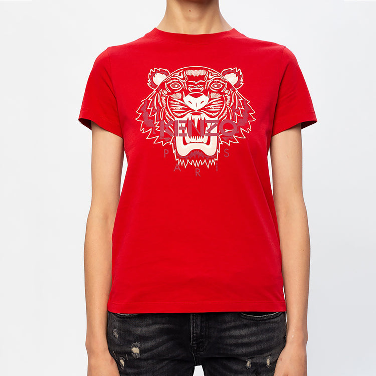 KENZO Tiger Head Printing Pattern Round Neck Short Sleeve Red FA62TS8464YB-22