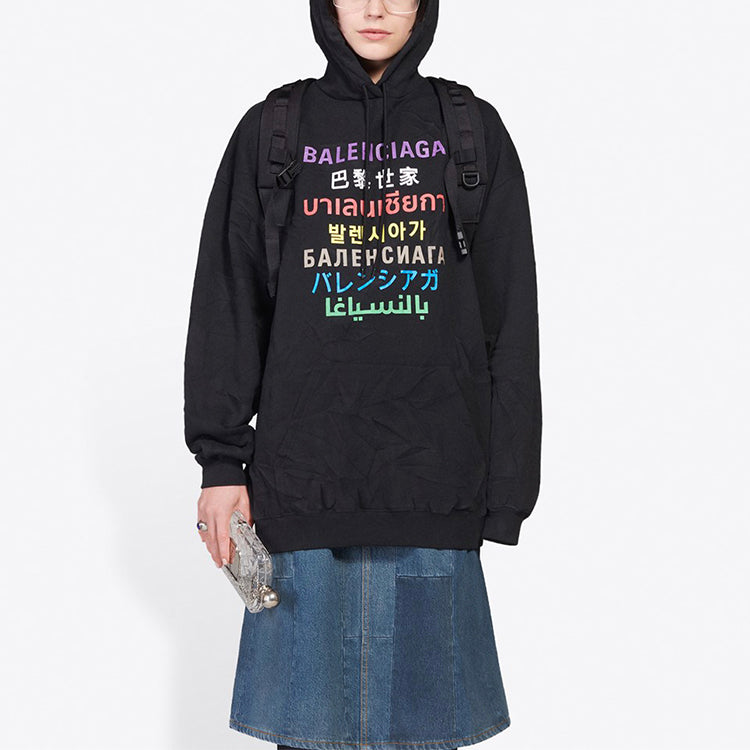 (WMNS) Balenciaga Multi-Color Logo Printing Hoodie Black 578135TJVI62771